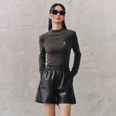 Women's Dark Gray Embroidered Slim Fit T-shirt